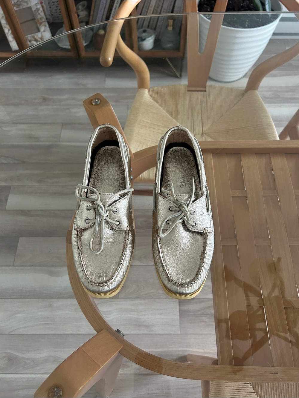 Vintage Gold Metallic Genuine Leather Sperry Boat Shoes